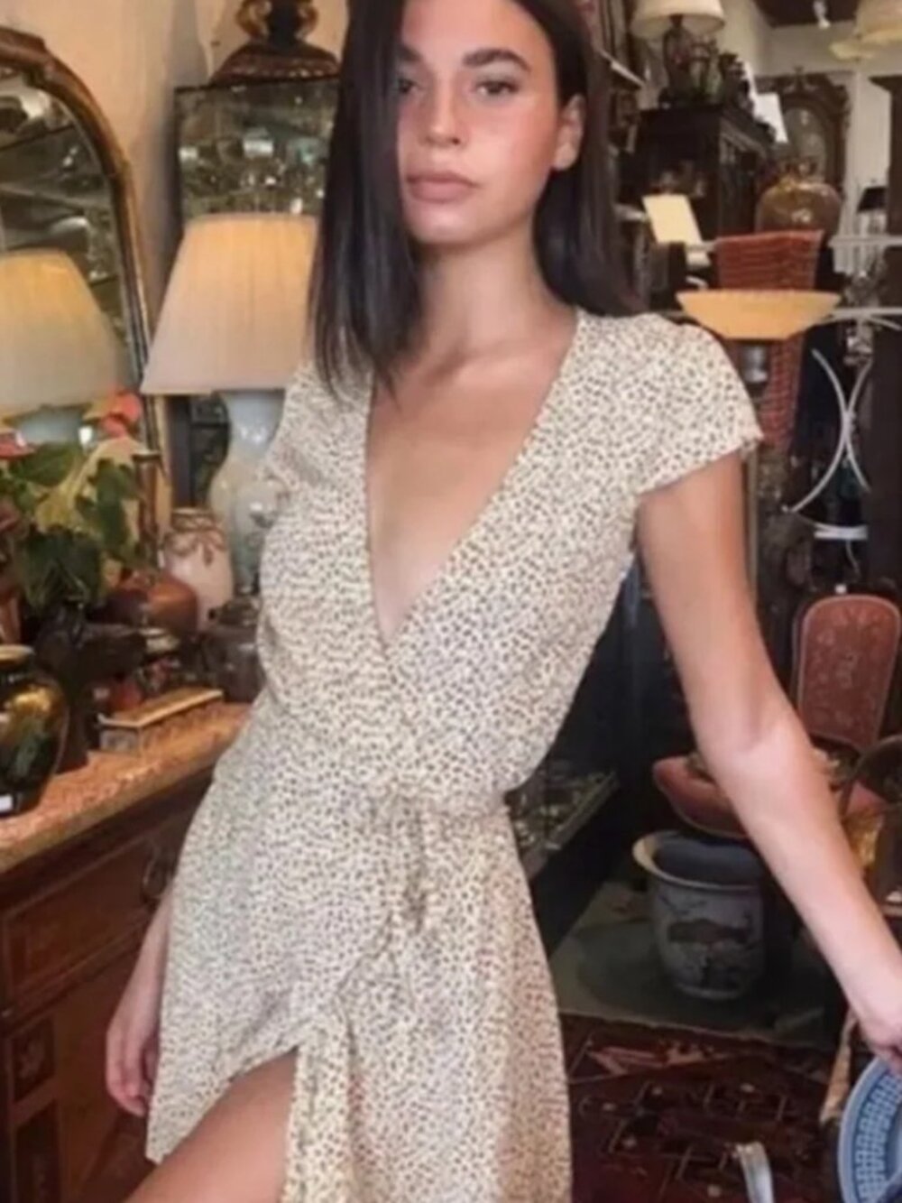 Brandy Melville Robbie Wrap Dress Tan Red Floral